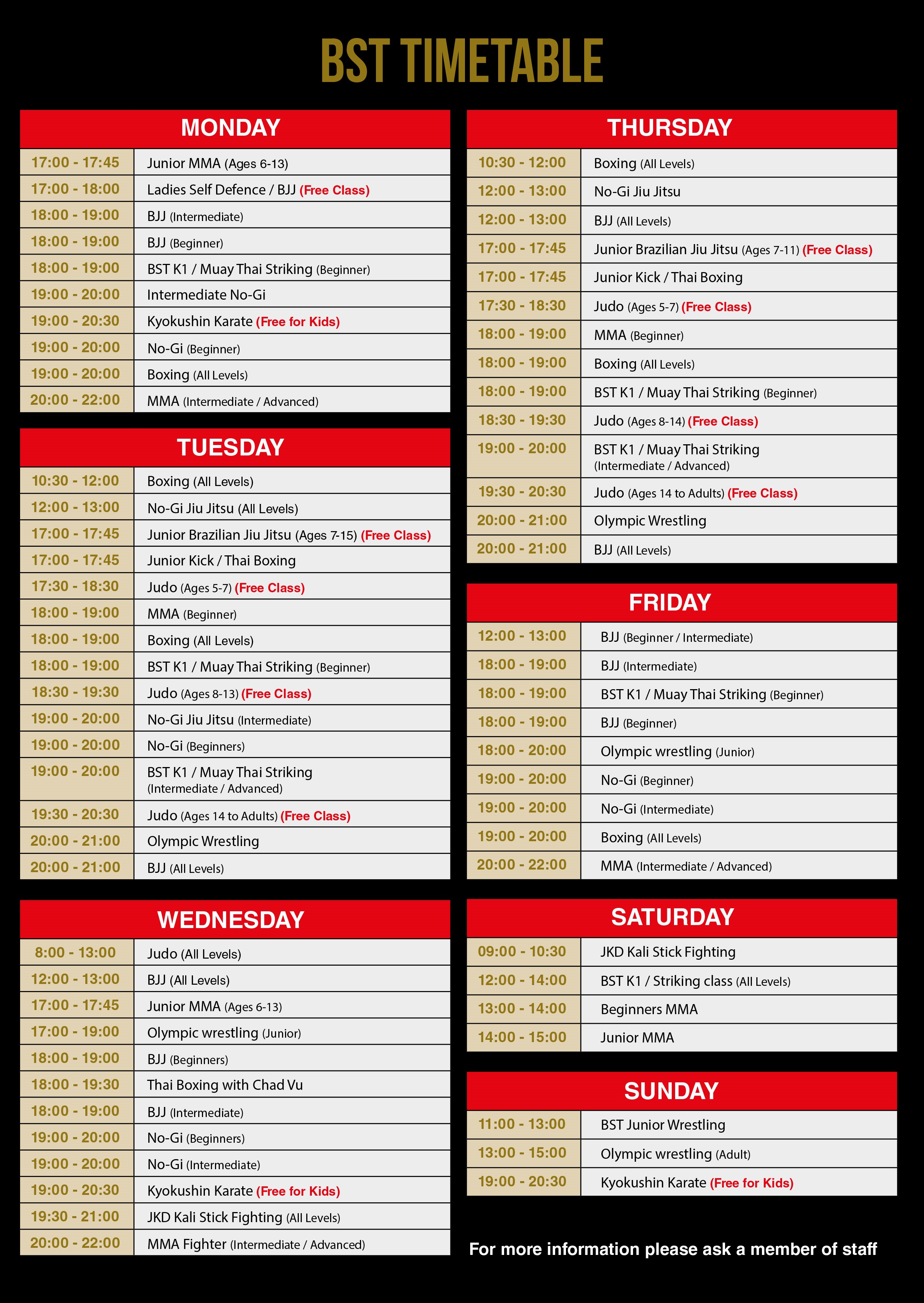 Timetable for WEB use